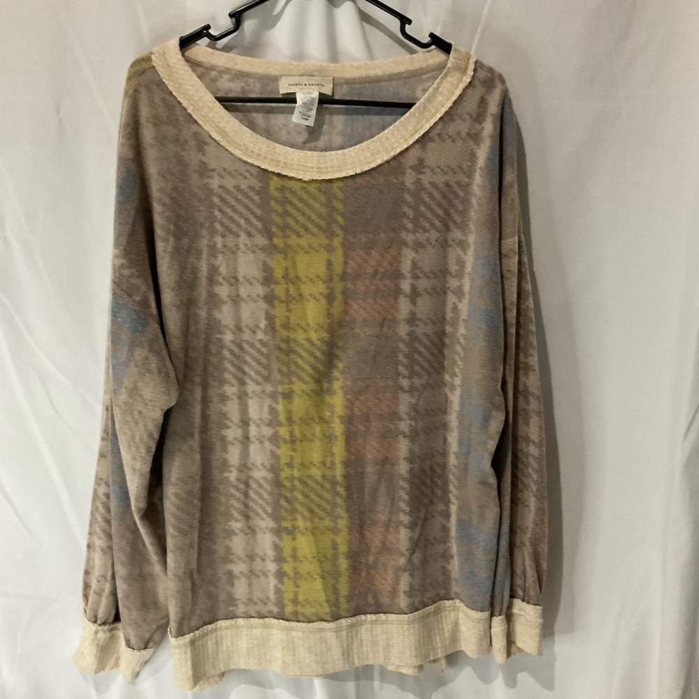Saints and Hearts Womens Plaid Soft Sweater Size Large Multi Color
